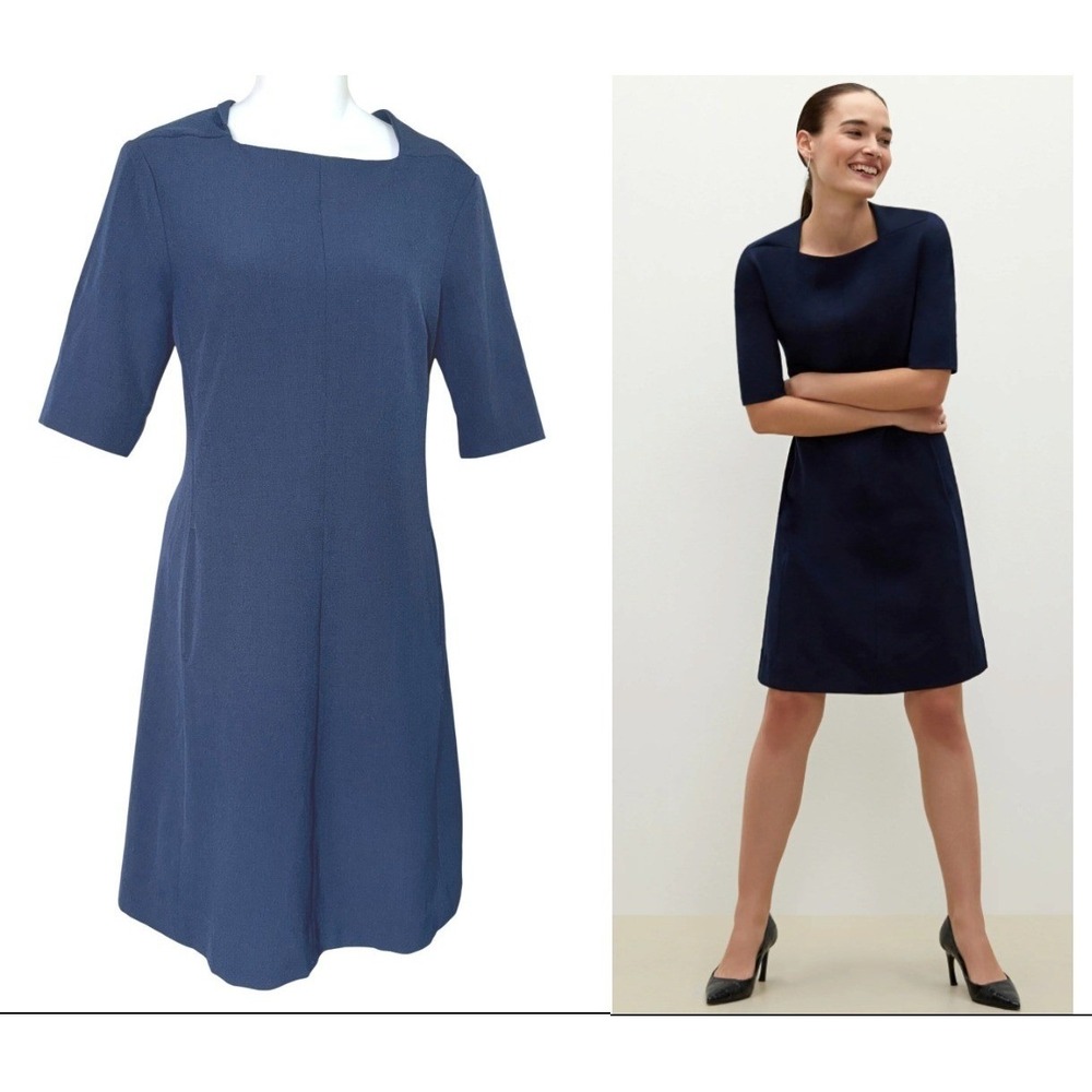 MM. La Fleur Emily Navy Blue‎ Square Neck Sheath Dress Size  6